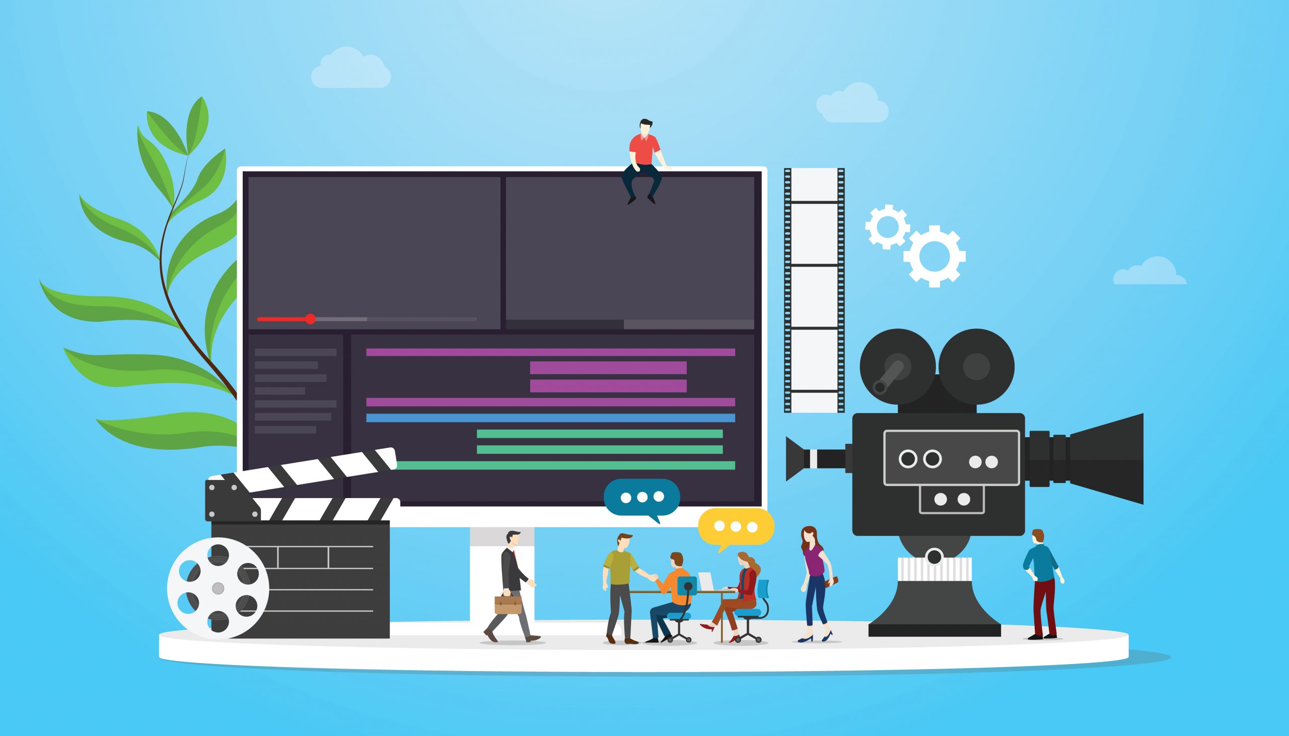 film video production concept with team people and camera editing with ...
