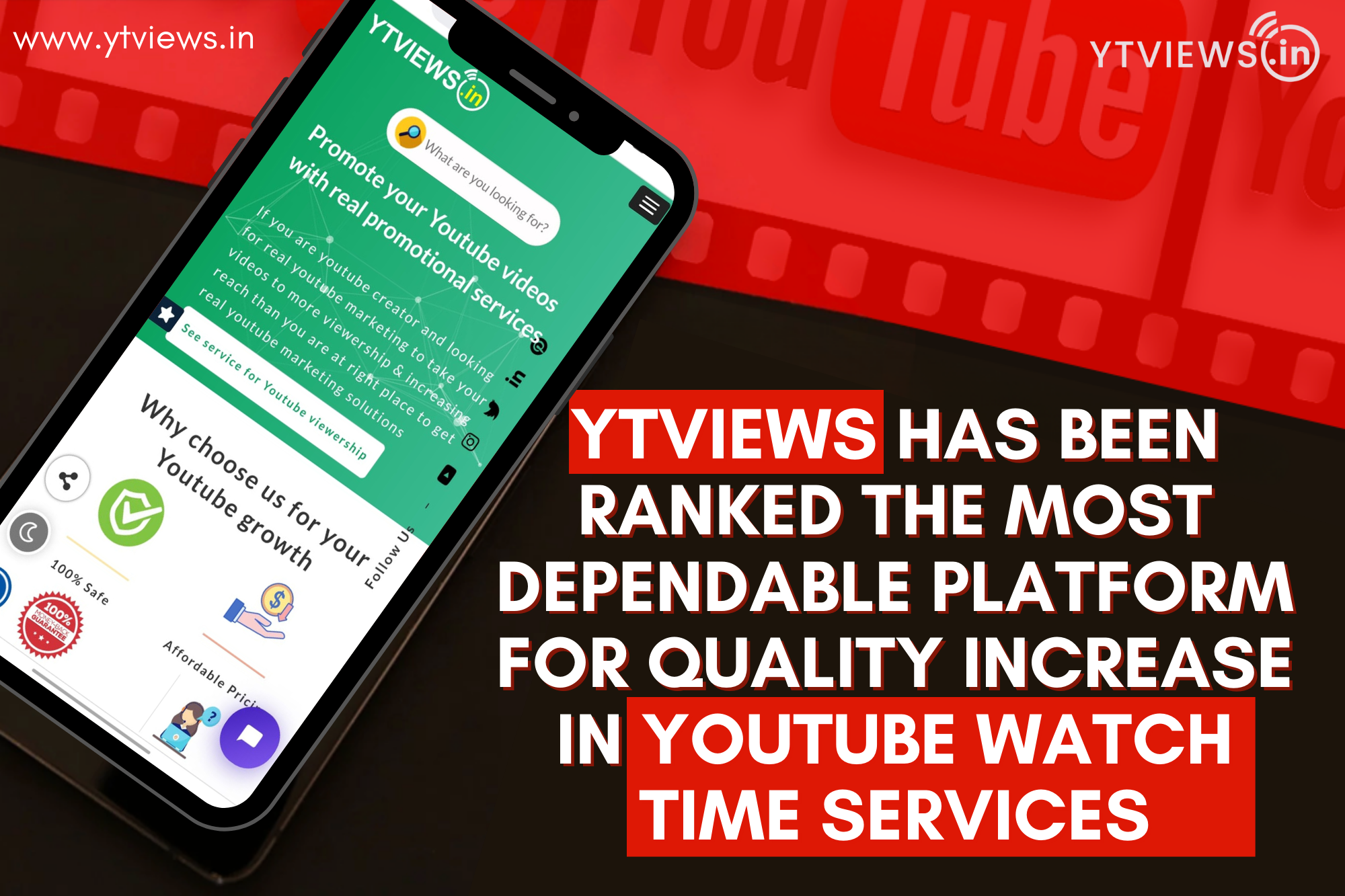 Ytviews has been ranked the most dependable platform for quality increase in YouTube watchtime services