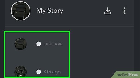 Two story previews in the'My Story' panel, each with a circular profile image and a time stamp reading'Just now' and'31s ago'